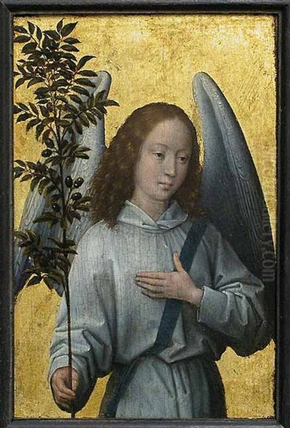 Angel with an olive branch.[1] Oil Painting by (manner of) Memling, Hans