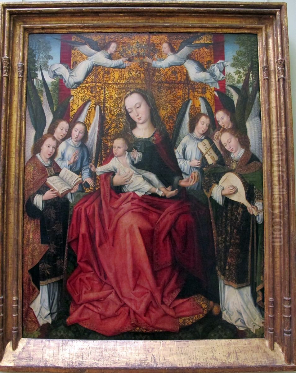 Madonna and Child with Angels Oil Painting by Master of the Embroidered Foliage