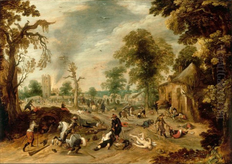 Pillage of a village Oil Painting by Sebastiaen Vrancx