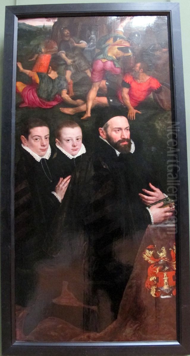 Antonio del Rio, Lord of Aertseleer, and His Two Sons Oil Painting by Willem Adriaensz Key