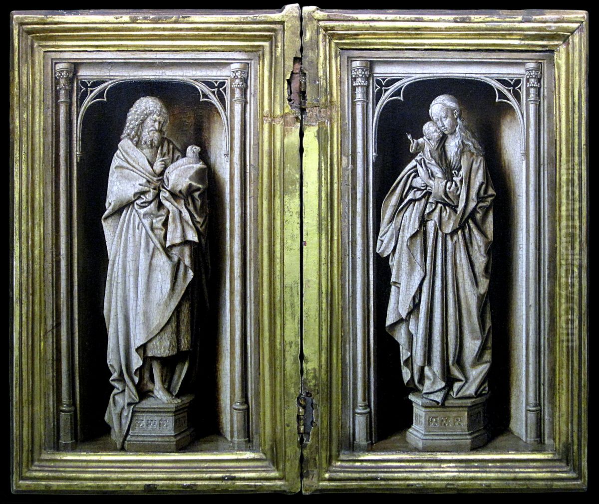 Diptyque avec saint Jean Baptiste et la Vierge a l'Enfant Oil Painting by Jan Van Eyck
