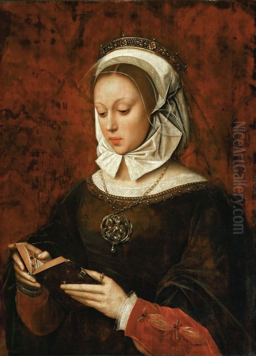 Jeune femme lisant un livres d'heures / Dit autrefois portrait de Marguerite d'Austriche / Dit aussi la Sibylle Persique Oil Painting by Ambrosius Benson
