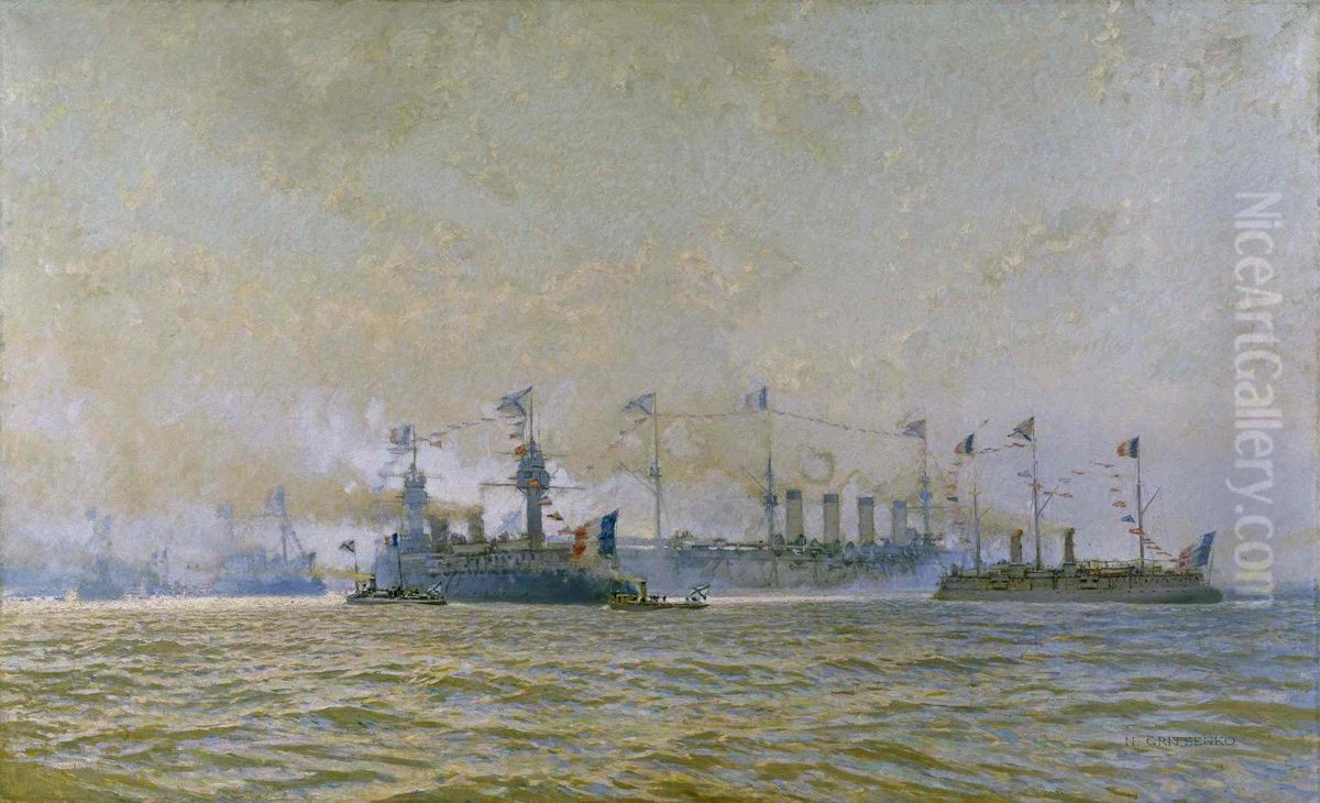 Entree de l'escadre francaise a Cronstadt le 23 aout 1897 Oil Painting by V stileNikolaj Nikolaevic Gricenko