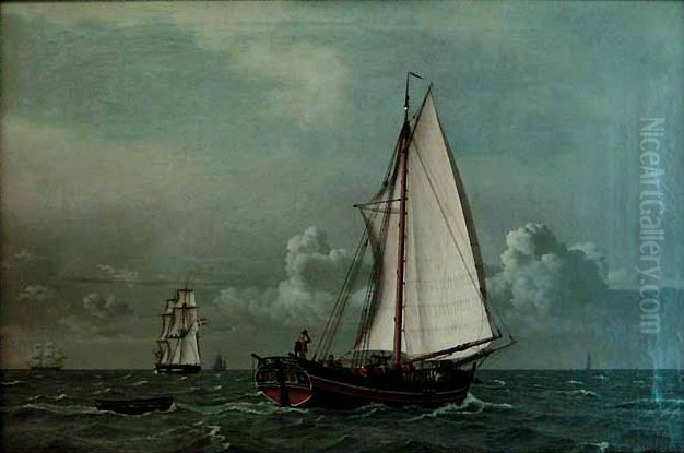A Sloop with Passengers Oil Painting by Christoffer Wilhelm Eckersberg