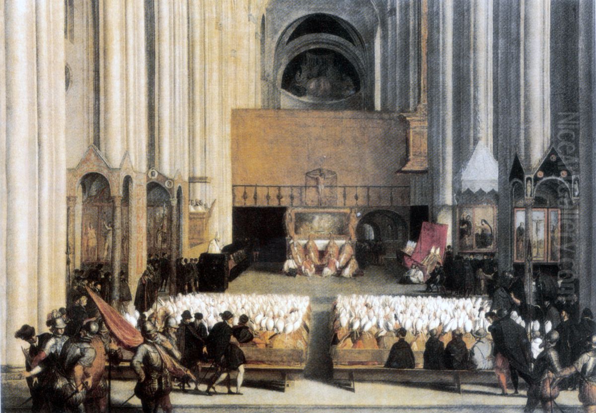 Le Concile de Trente (vingt-troisieme session, 15 juillet 1563,  dans la nef centrale de la cathedrale San Vigilio de Trente) Oil Painting by Titian