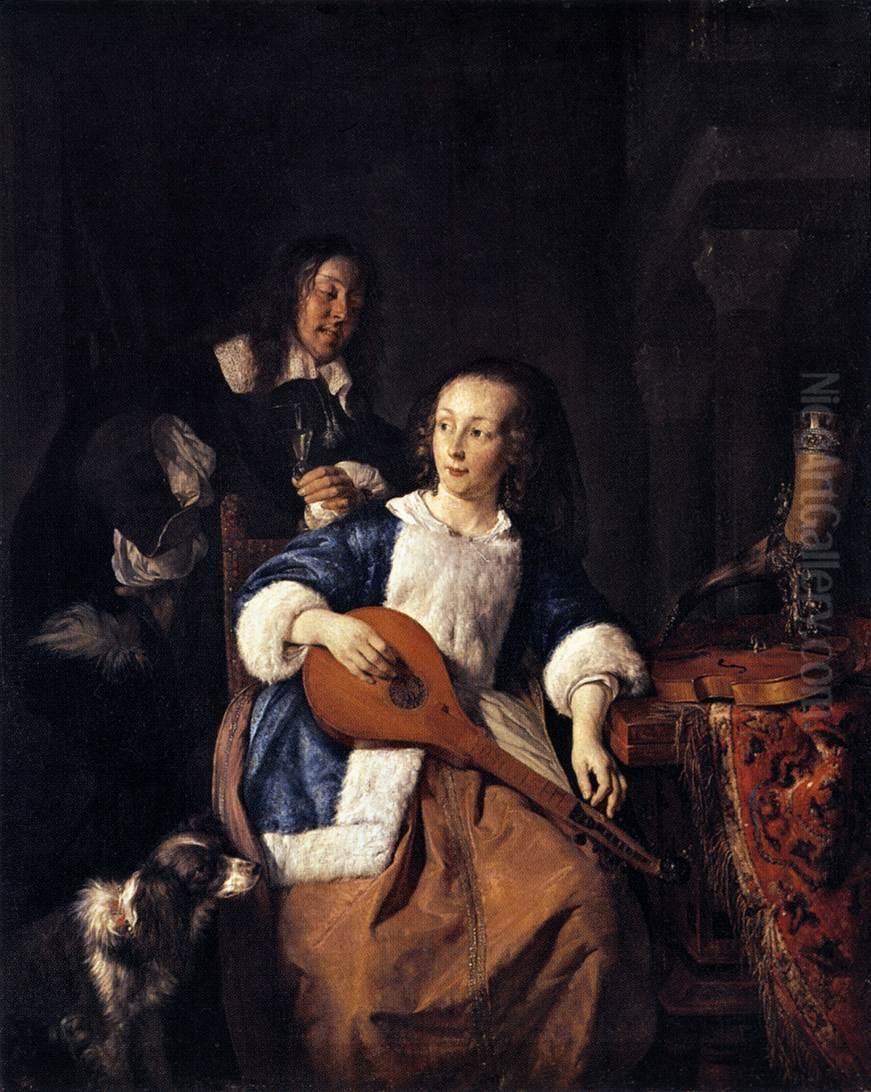 The Cittern Player Oil Painting by Gabriel Metsu