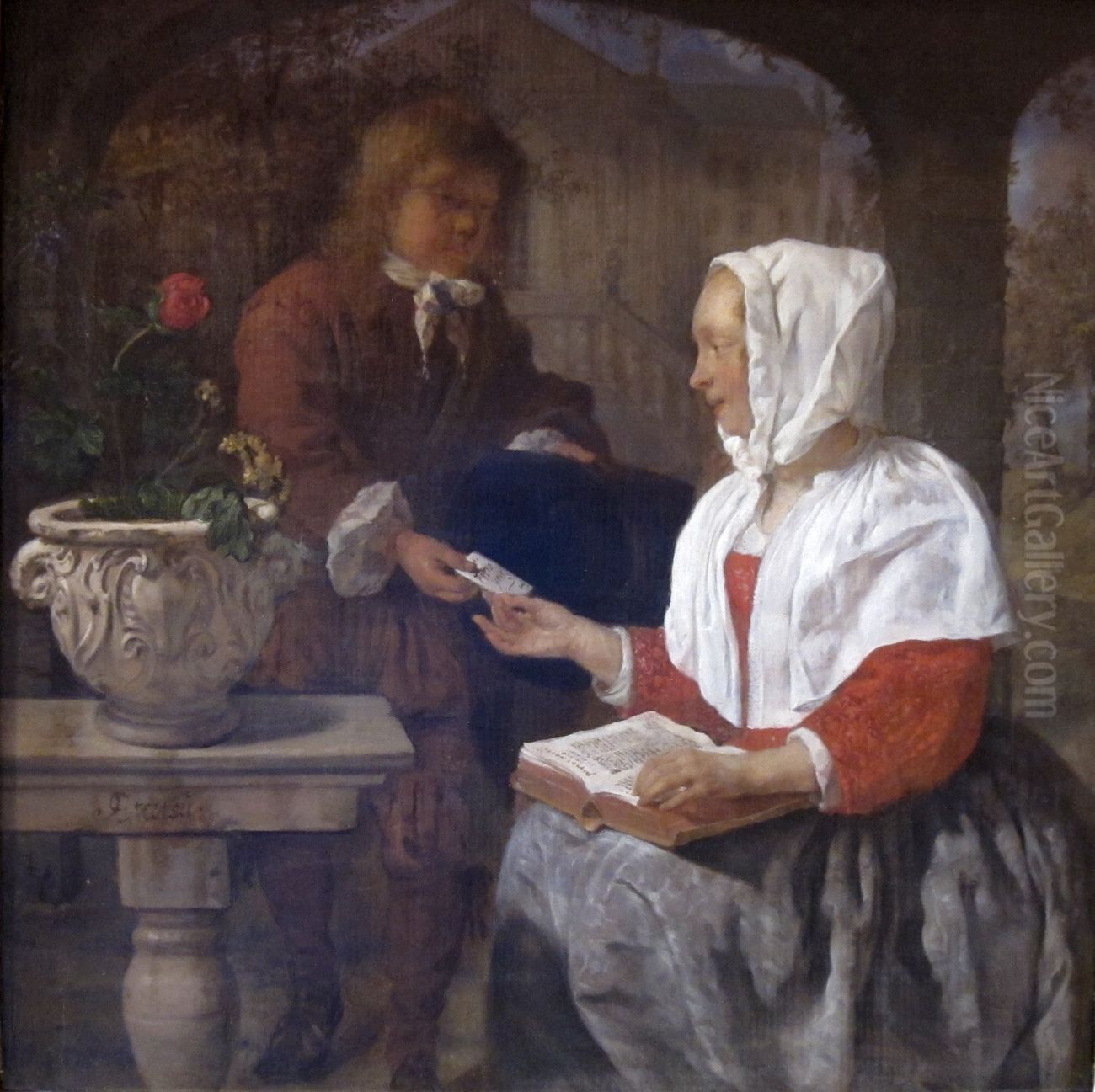 A Girl Receiving a Letter Oil Painting by Gabriel Metsu