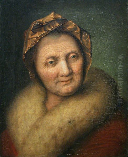 Head of an old woman with a bonnet and fur collar Oil Painting by Johann Joseph Achermann