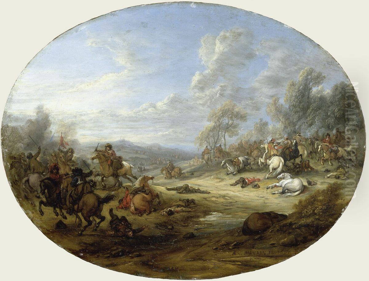 Cavalry clash Oil Painting by Adam Frans van der Meulen