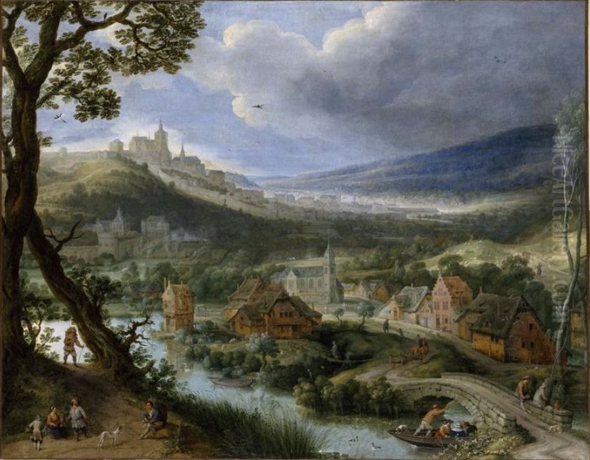View of of a scene near Brussels Oil Painting by Adriaen Van Stalbemt