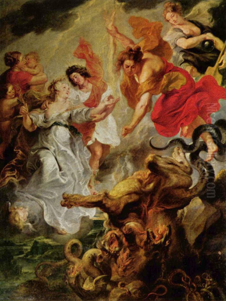 Gemaldezyklus fur Maria de' Medici, Konigin von Frankreich, Szene: Versohnung von Ludwig und Maria Oil Painting by (studio of) Rubens, Peter Paul
