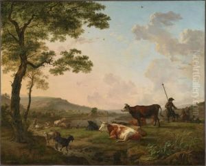Herd in a meadow near a river