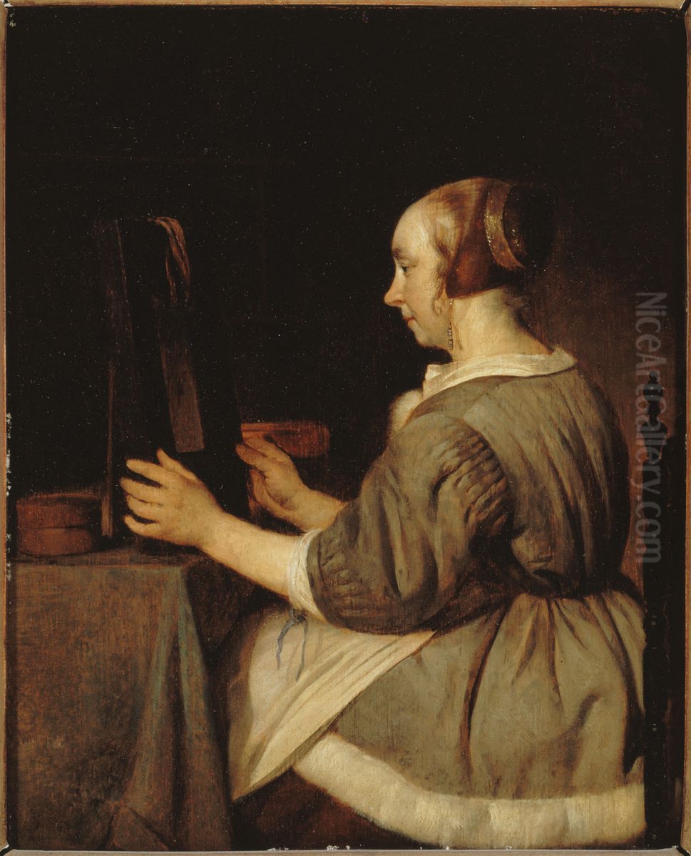 Femme au miroir Oil Painting by Gabriel Metsu