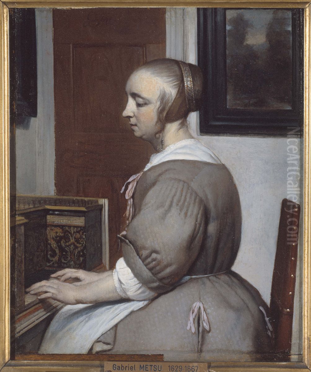 Femme au virginal Oil Painting by Gabriel Metsu