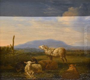 Paysage : moutons et chevres