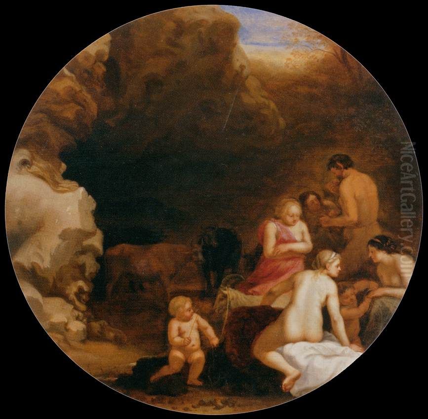 Nymphs and Satyrs at the Entrance of a Grotto Oil Painting by Cornelius van Poelenburgh