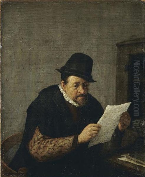 Reading a Paper Oil Painting by Adriaen van Ostade