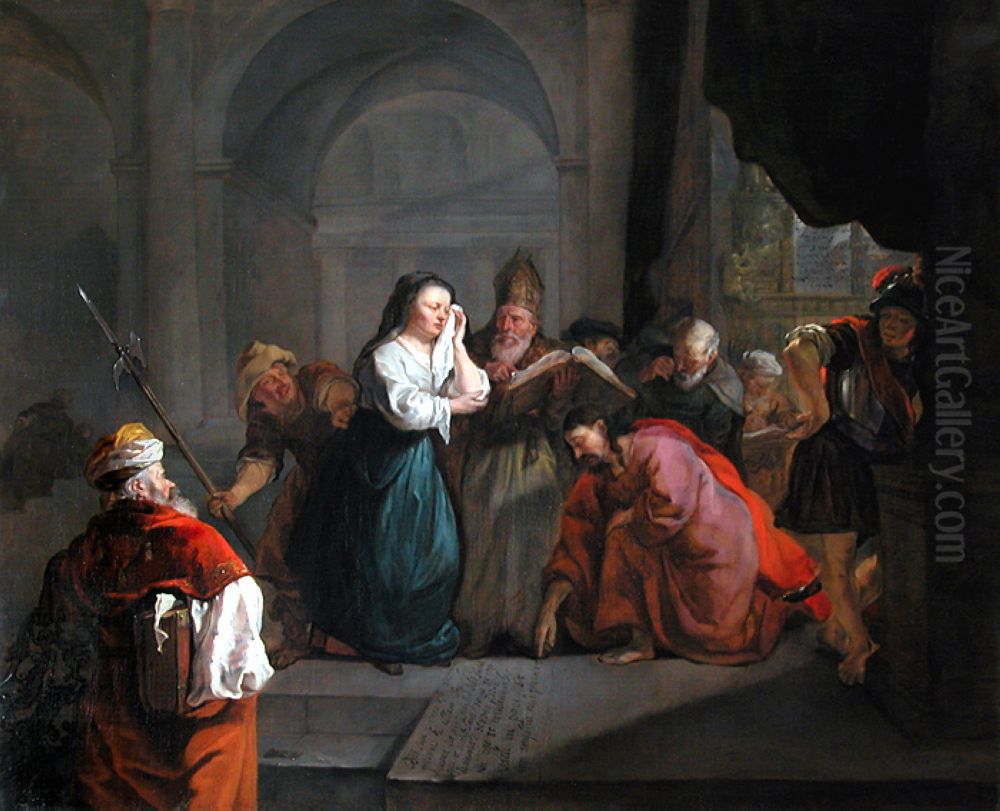 Christus en de overspelige vrouw Oil Painting by Gabriel Metsu