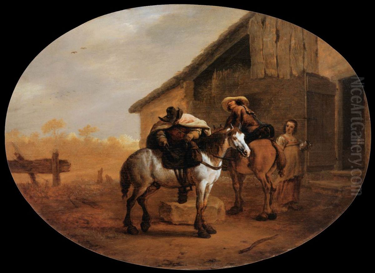 Departure from the Inn Oil Painting by Pieter van Laer
