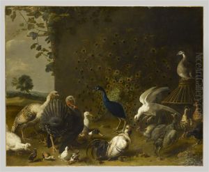 Paon et oiseaux de basse-cour