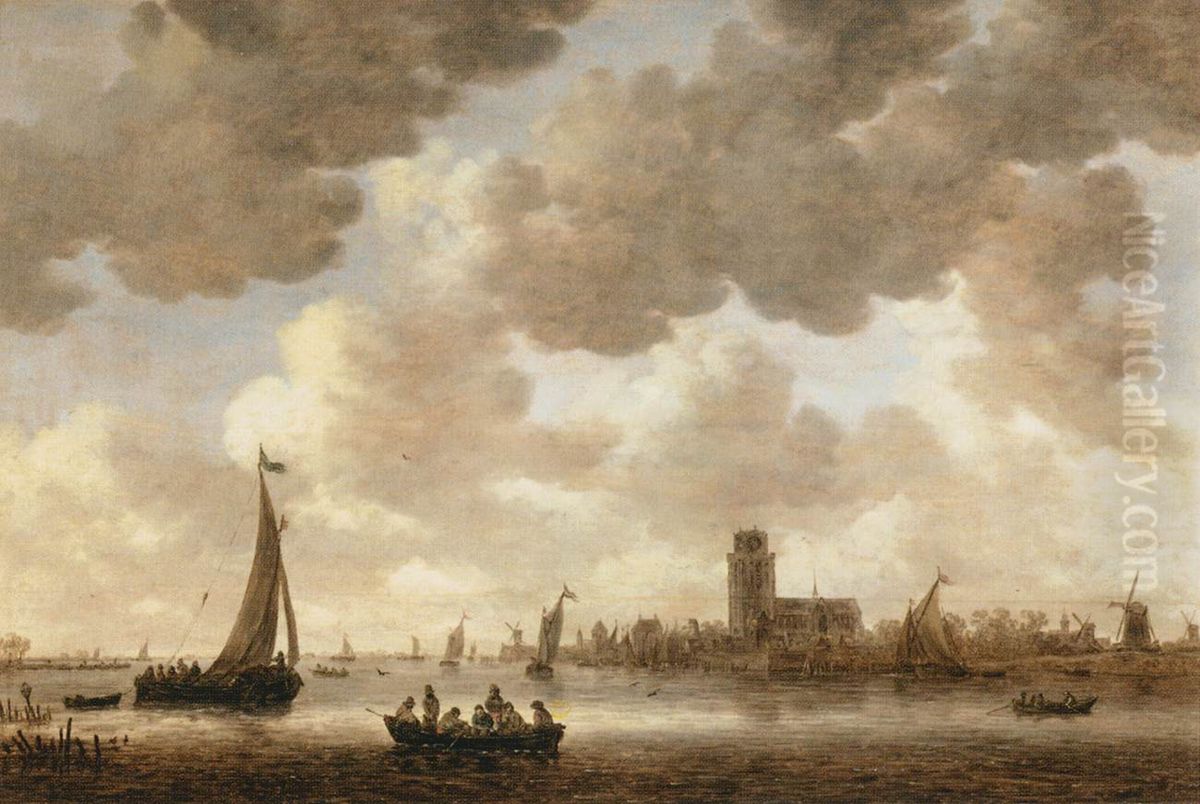 Vue de Dordrecht en aval de la Grote Kerk Oil Painting by Jan van Goyen