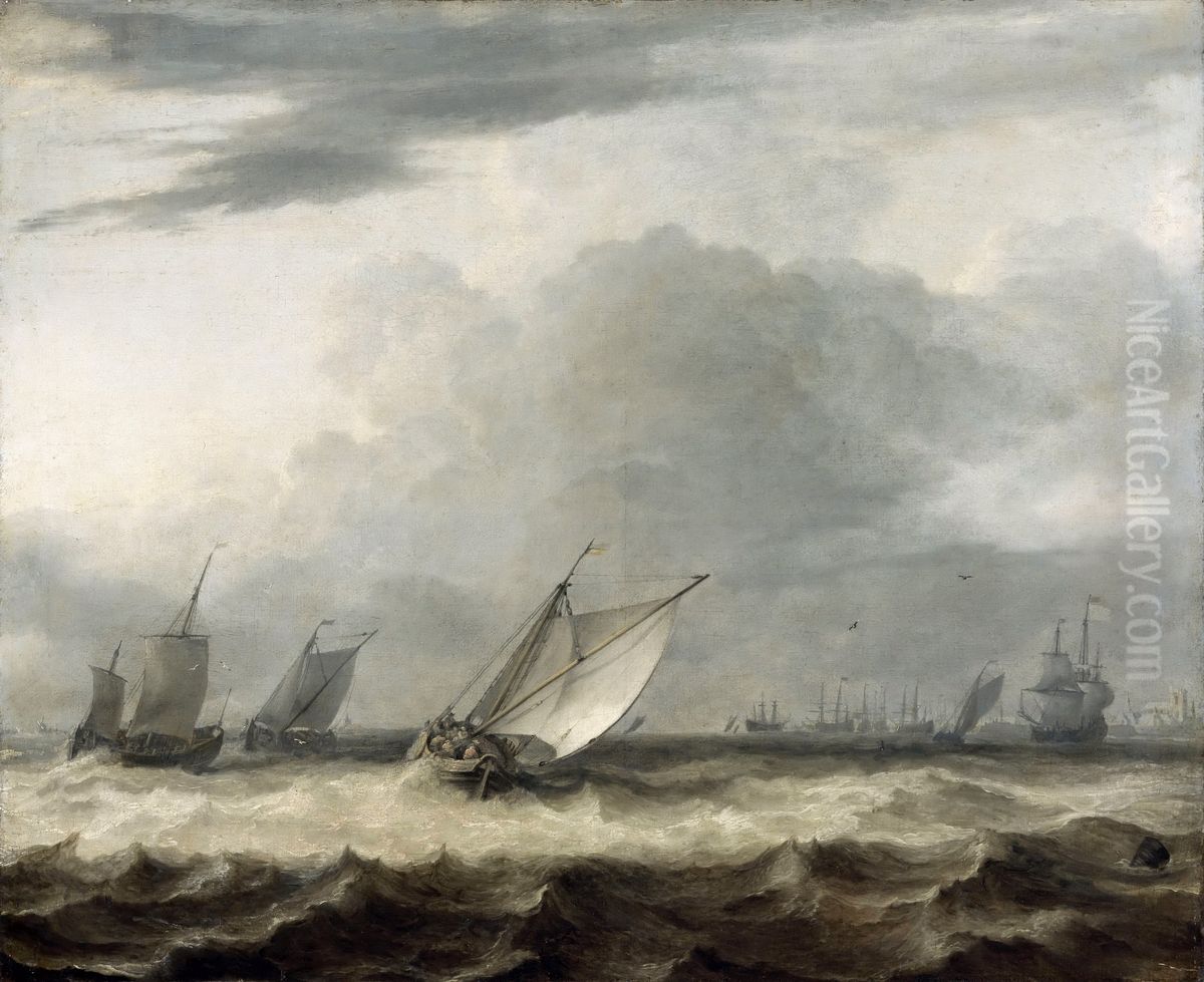 Boats in high winds Oil Painting by Allaert van Everdingen