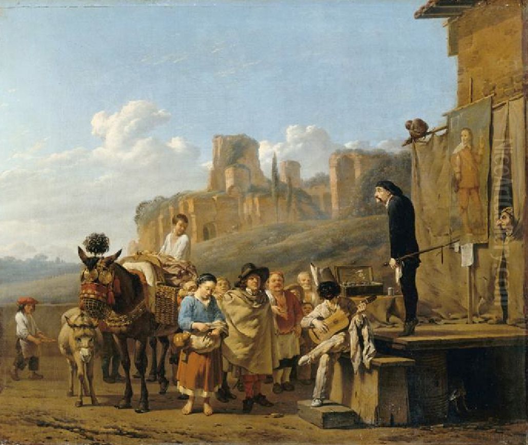 Italian charlatans in a landscape Oil Painting by Karel Dujardin