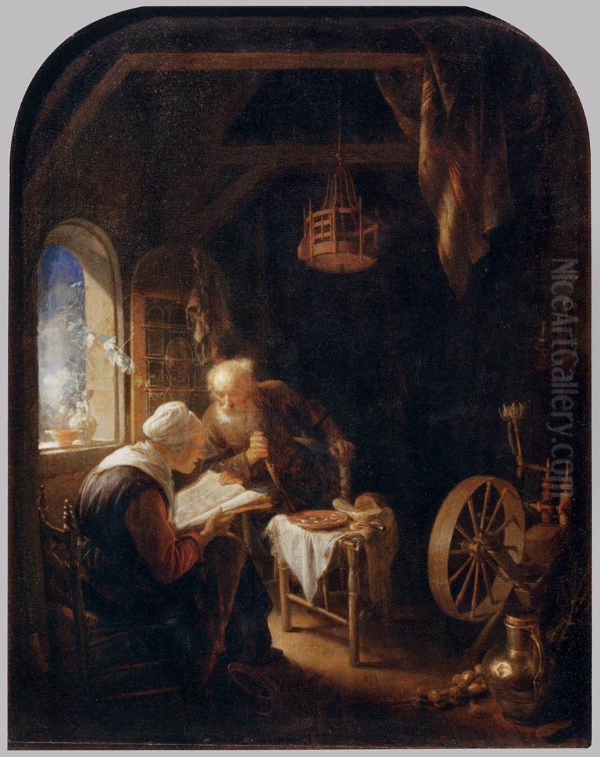 Reading the Bible Oil Painting by Gerrit Dou