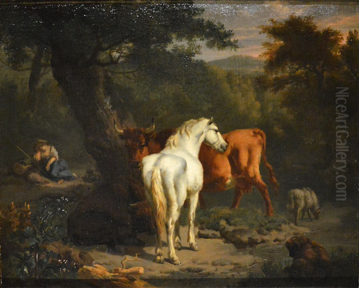Landscape with white horse Oil Painting by Dirck van der Bergen