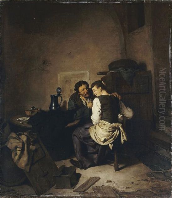Rustic Interior Oil Painting by Cornelis Pietersz Bega