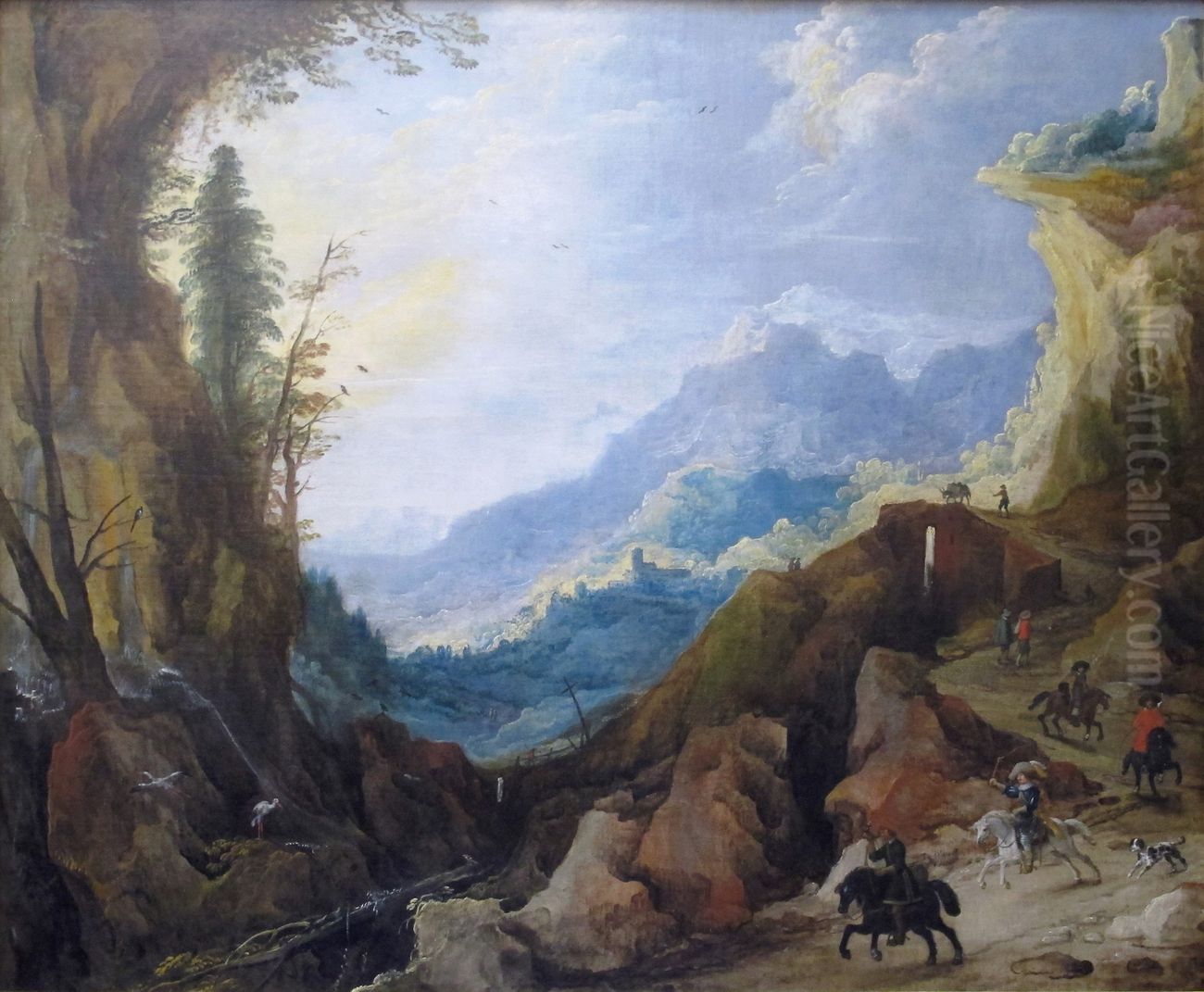 Mountainous Landscape with a Bridge and Four Horsemen Oil Painting by Joos de Momper the Younger