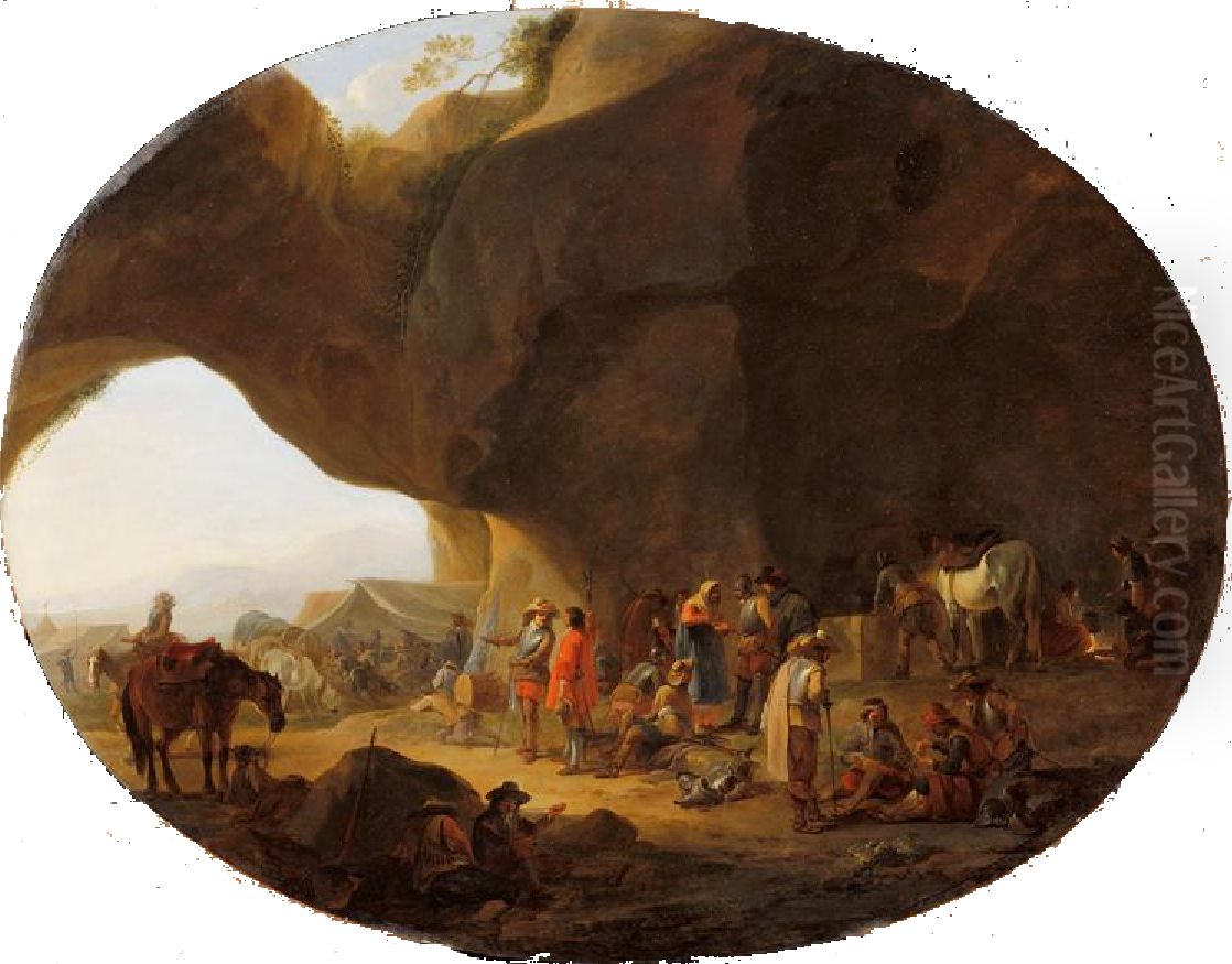 Military resting with a fortune teller Oil Painting by Jan Miel