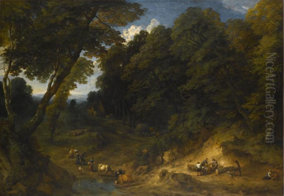 Forest edge with loggers Oil Painting by Cornelis Huysmans