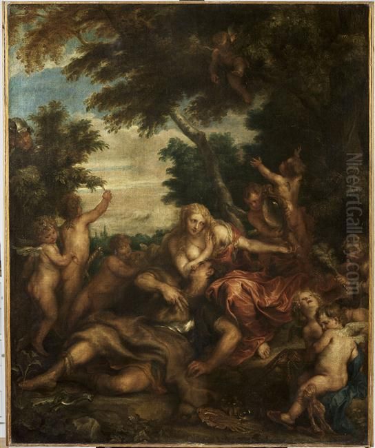 Rinaldo and Armida as lovers observed by Ubaldo and Carlo Oil Painting by Sir Anthony Van Dyck