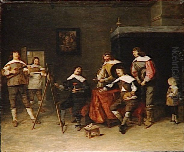 Peintre Faisant un Portrait; dit autrefois l'atelier de Craesback Oil Painting by Joos van Craesbeeck
