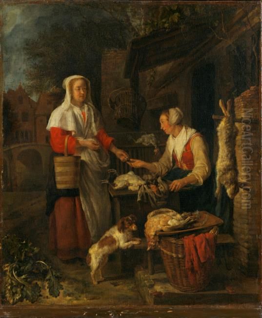 The Woman Selling Poultry Oil Painting by Gabriel Metsu
