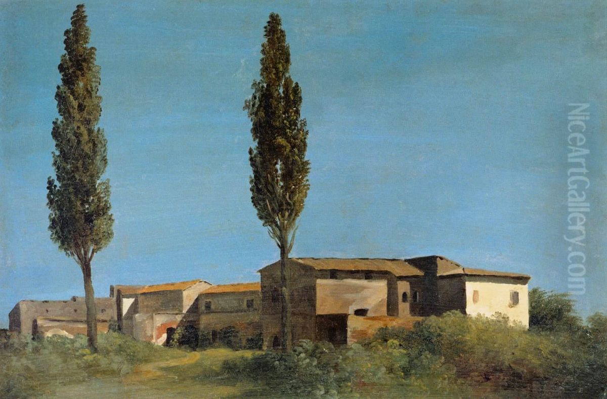 Farm-buildings at the Villa Farnese: the Two Poplar Trees Oil Painting by Pierre-Henri de Valenciennes