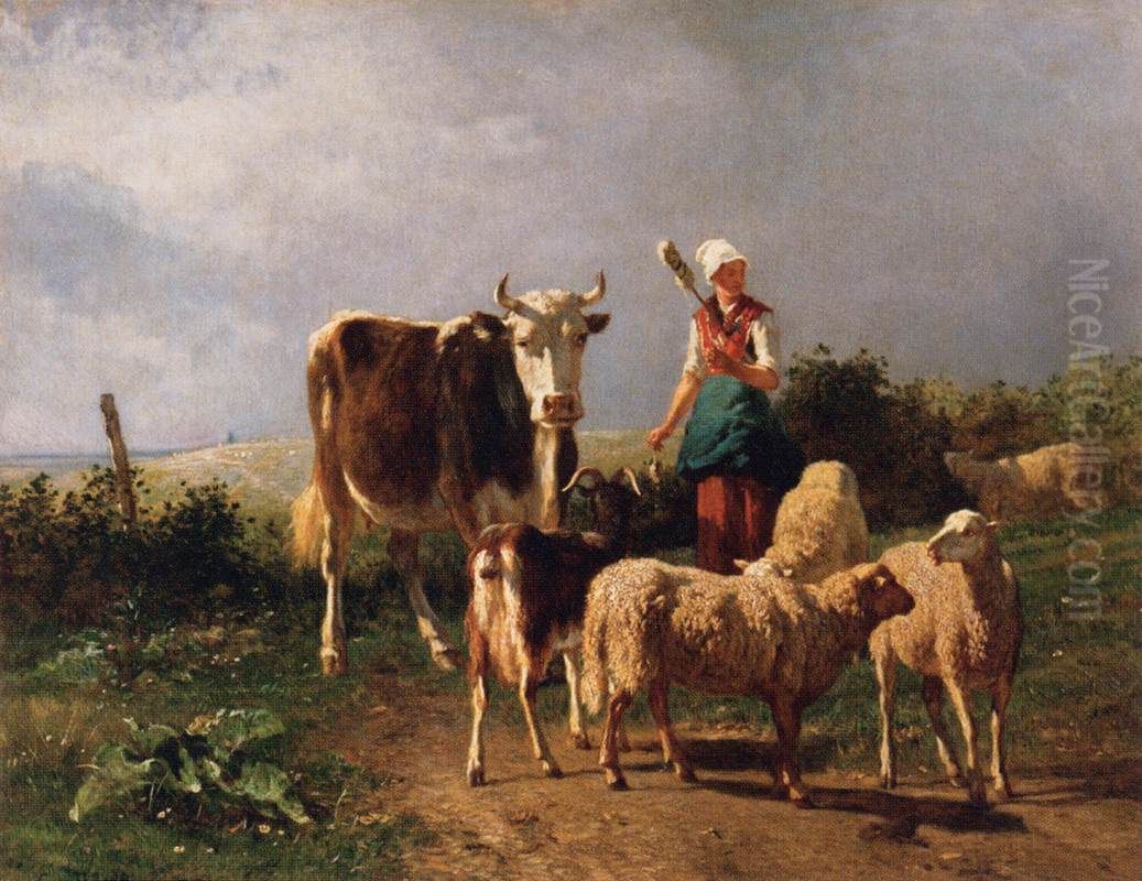 Le petit troupeau Oil Painting by Constant Troyon