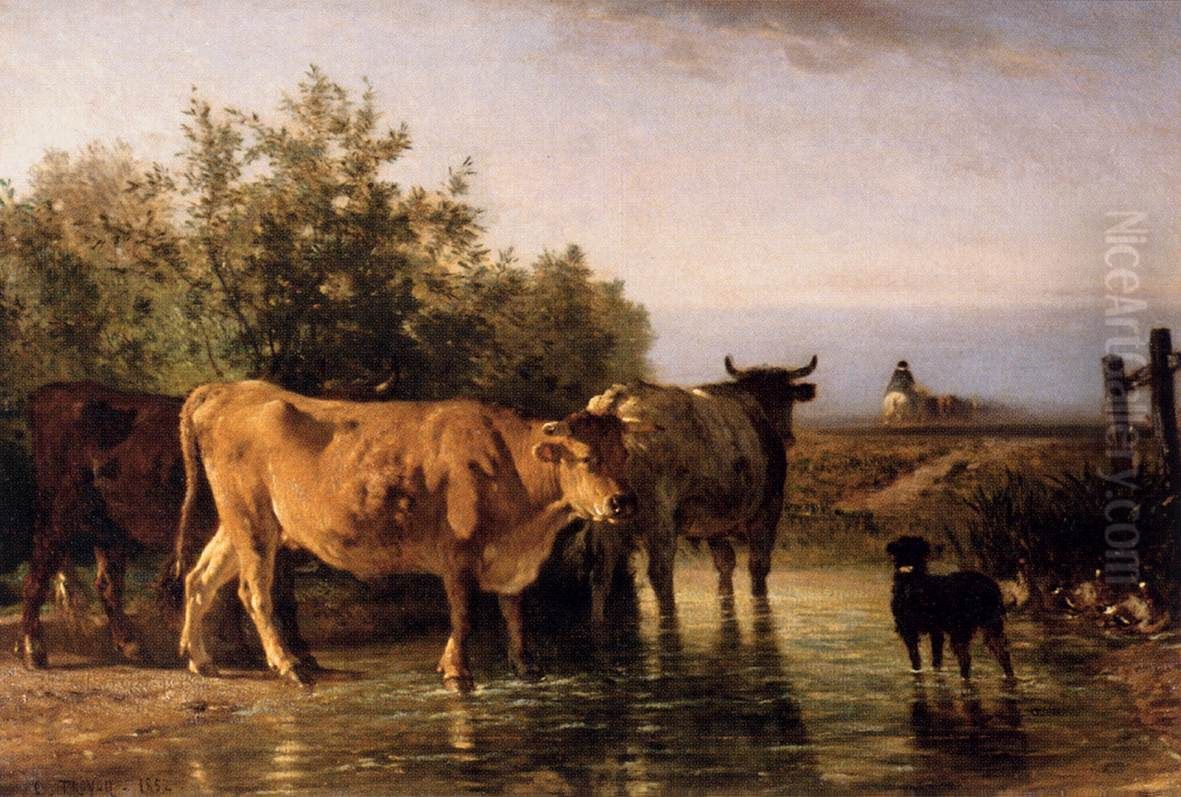 Troupeau passant le gue Oil Painting by Constant Troyon