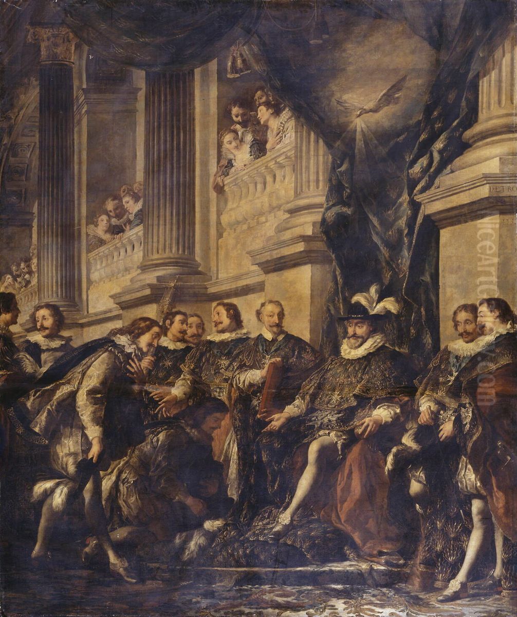 Premier chapitre de l'Ordre du Saint-Esprit tenu par Henri IV dans l'eglise du couvent des Grands-Augustins a Paris (1595). Oil Painting by Jean-Francois de Troy