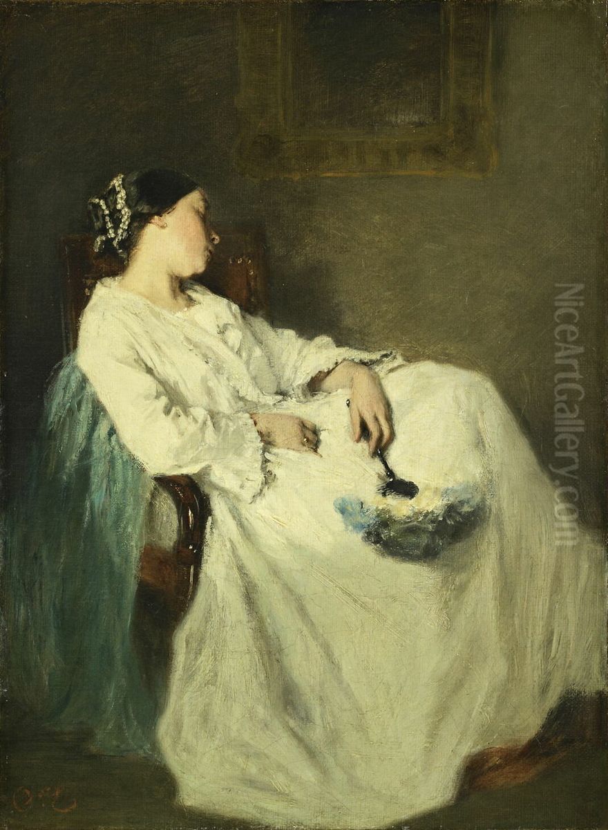 Seated woman, sleeping Oil Painting by Octave Tassaert