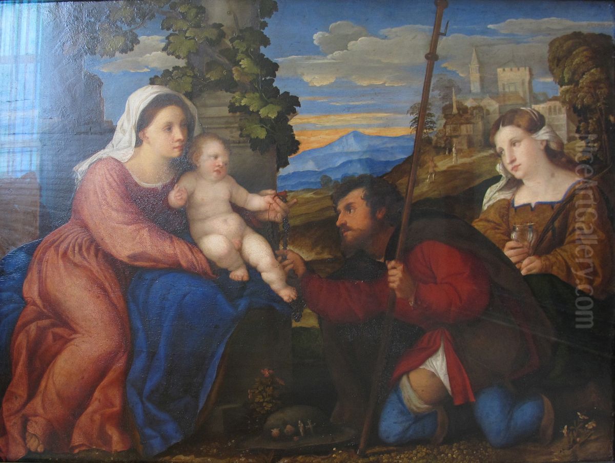 Maria mit Kind und den hll. Rochus und Aurea Oil Painting by Palma Vecchio