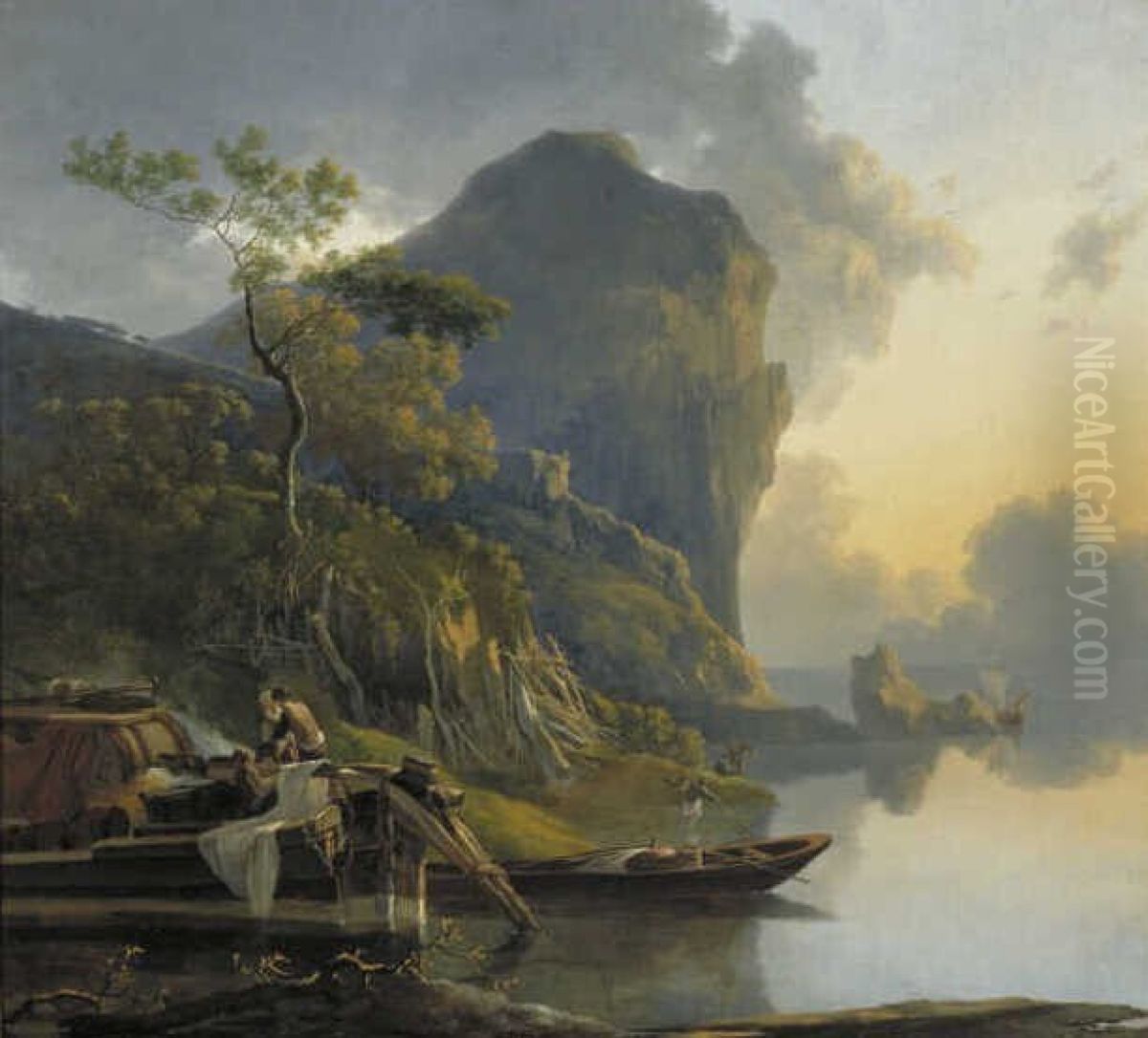 Aan de oever van een meer Oil Painting by Adam Pynacker