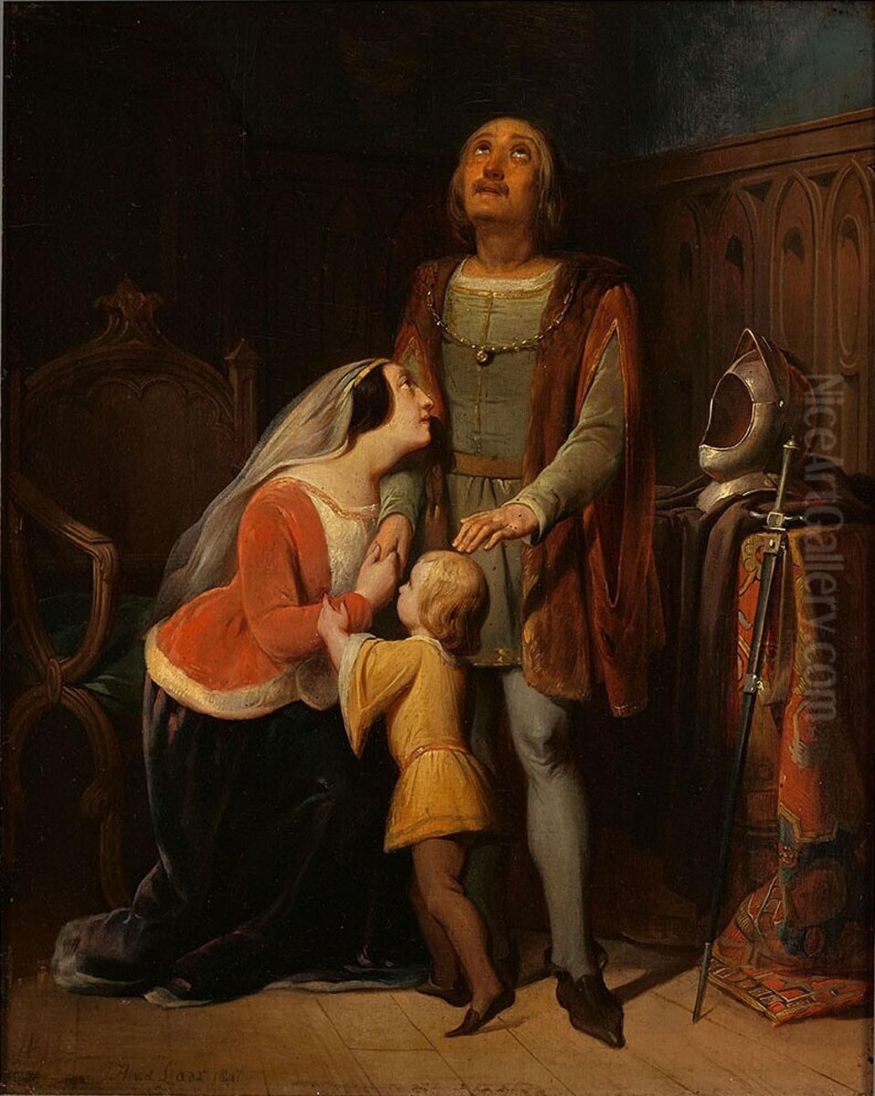 Albrecht Beiling neemt afscheid van vrouw en kind Oil Painting by Jan Hendrik van de Laar