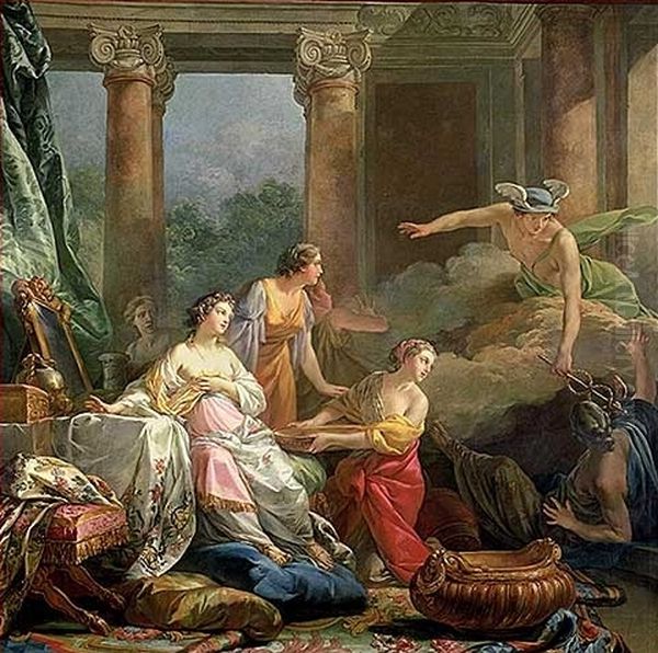 Mercure amoureux de Herse, change en pierre Aglaure qui voulait l'empecher d'entrer chez sa soeur Oil Painting by Jean-Baptiste Marie Pierre