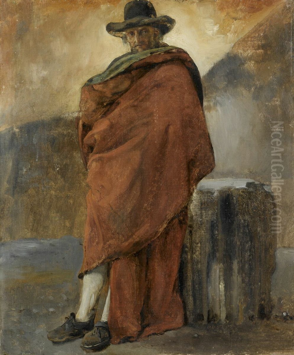 Homme drape en rouge: habitant de Frascati Oil Painting by Achille Etna Michallon
