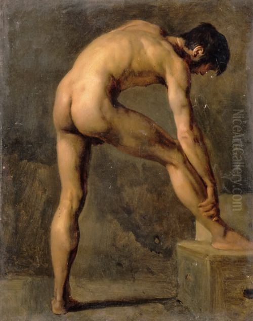 Etude d'homme. Academie Oil Painting by Achille Etna Michallon