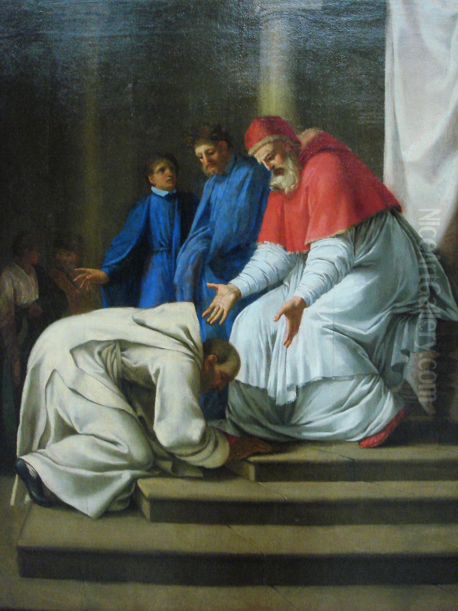 Saint Bruno aux pieds du pape Urbain II Oil Painting by Eustache Le Sueur
