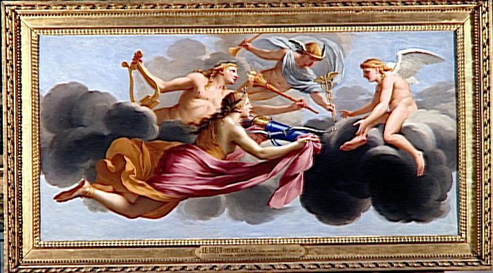 L'Amour recoit l'hommage de Diane, d'Apollon et de Mercure Oil Painting by Eustache Le Sueur