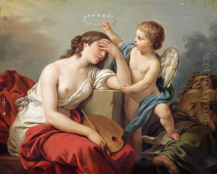 Love Consoling Painting from the Critics of her Enemies Oil Painting by Louis-Jean-Francois Lagrenee